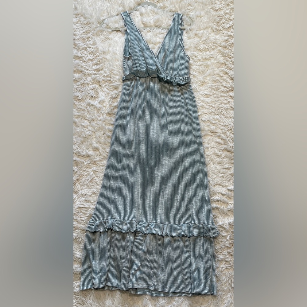 Anthropologie Green Sleeveless Maxi Dress Tiered Ruffle Cottagecore Boho Medium - Picture 4 of 5